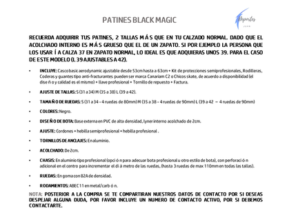 Patines en Línea Semiprofesionales Canariam Black Magic Con Casco Basic Y Protecciones